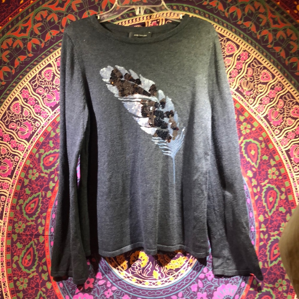 Ann Taylor charcoal color sweater with sequin leaf design
